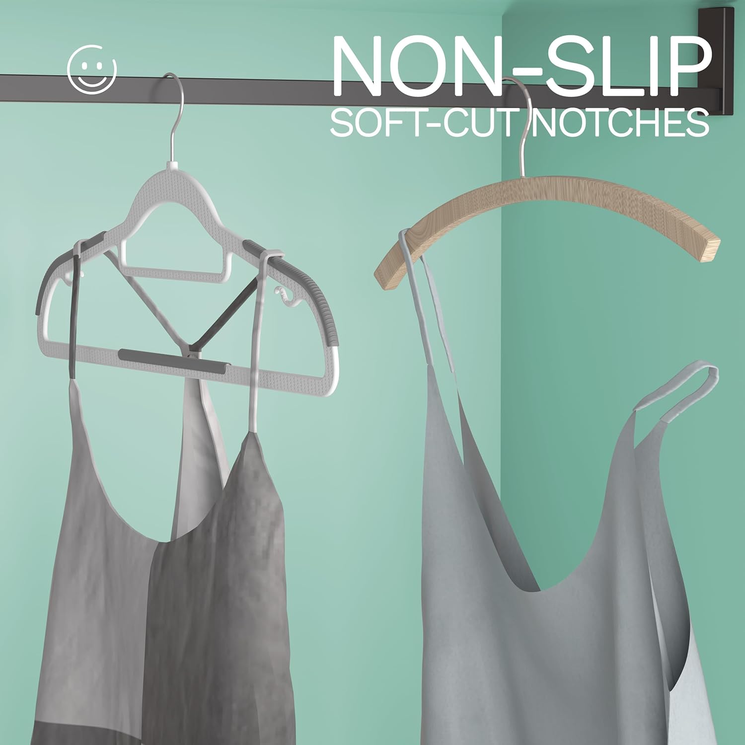 Skiennix Heavy Duty Plastic Hangers - Non-Slip Design with Rubber Pads, 360° Hook | Space-Saving Gray 60-Pack