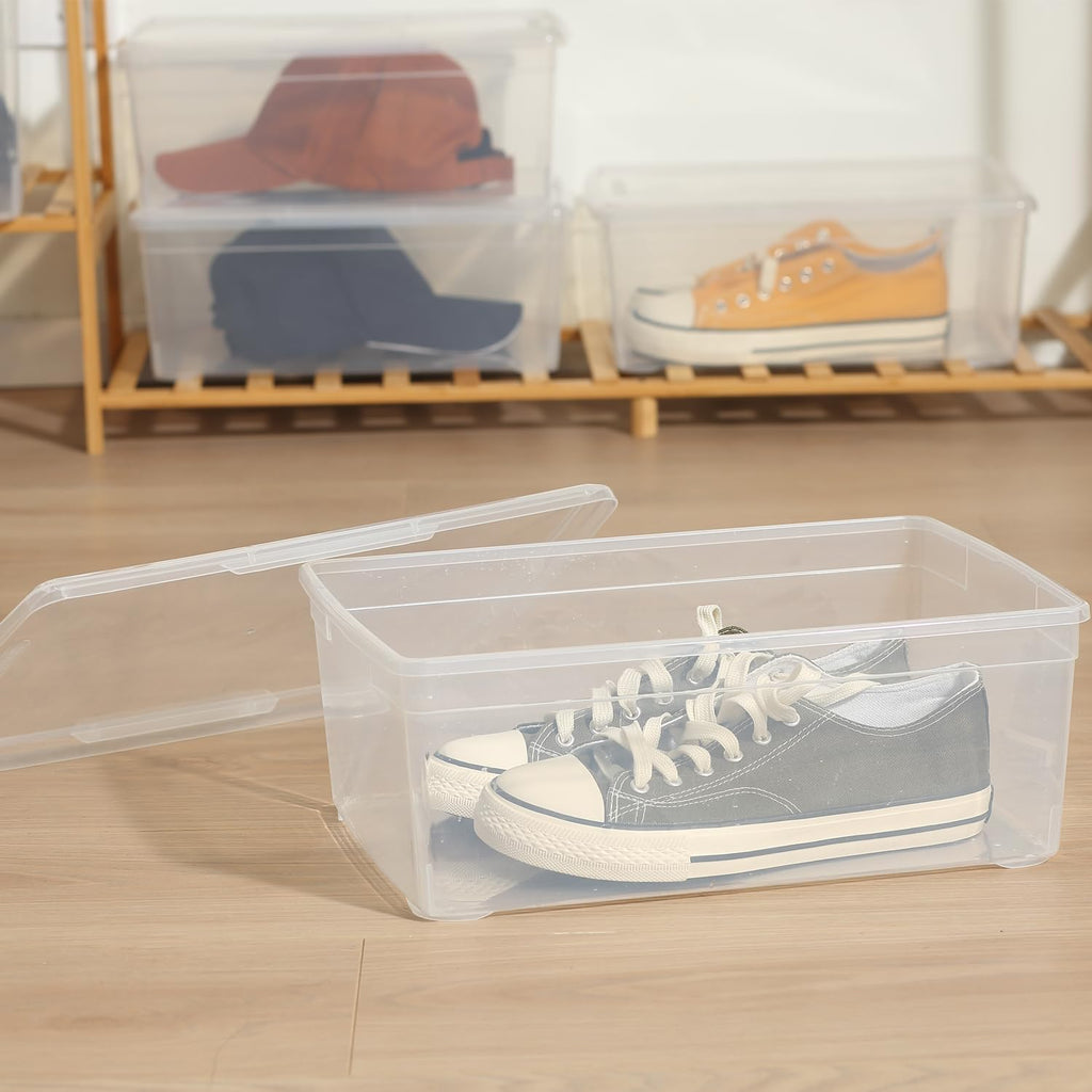 Novelinks 12-Pack Plastic Storage Bins - Stackable 6QT Clear Containers with Lids for Home & Office Organization