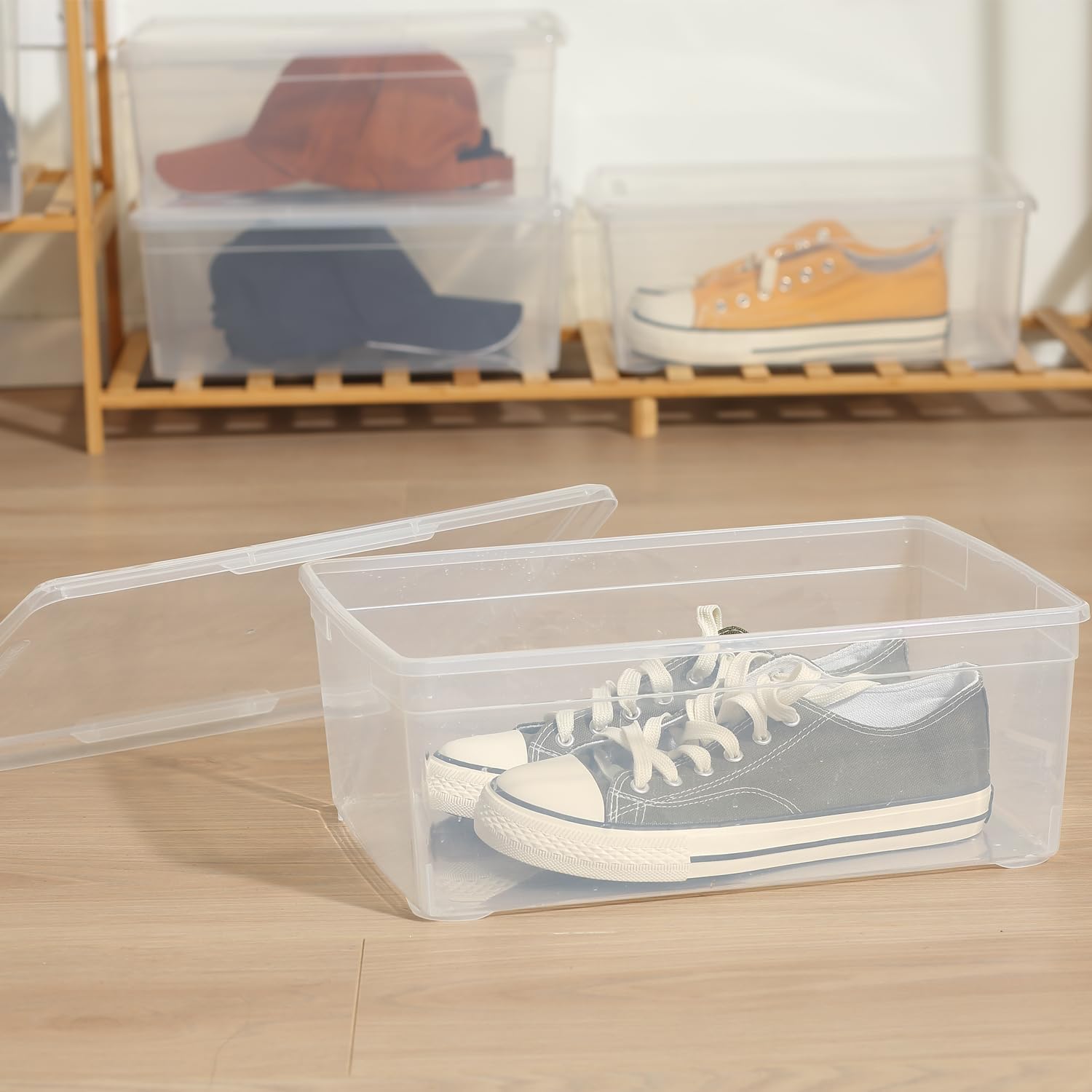 Novelinks 12-Pack Plastic Storage Bins - Stackable 6QT Clear Containers with Lids for Home & Office Organization