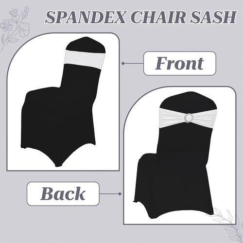 MDS Spandex Chair Sashes - Premium Stretch Covers with Buckle Slider for Weddings & Events | White, Pack of 75