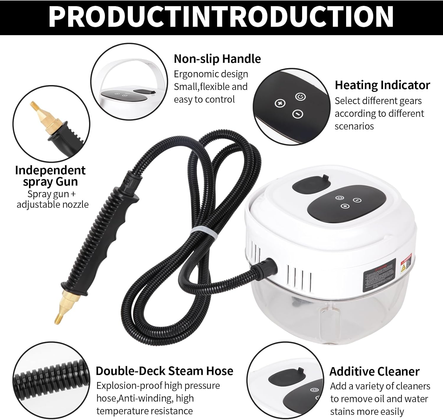 Skiennix Steam Cleaner - 6-Level Handheld Steamer with 10s Heat-Up & 1.5L Tank for Home & Car Detailing