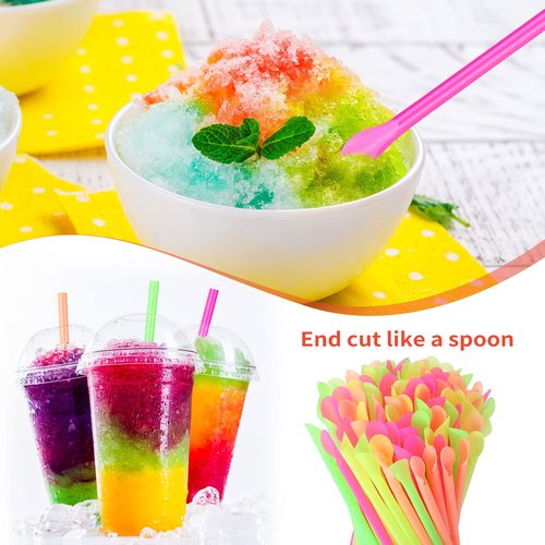 Eaasty 5000 Pcs Snow Cone Spoon Straws, Flexible Plastic Flexible Disposable Drinking Straws, Disposable Plastic Sip Stir Sticks (Yellow,Green,Orange,Rose Red)