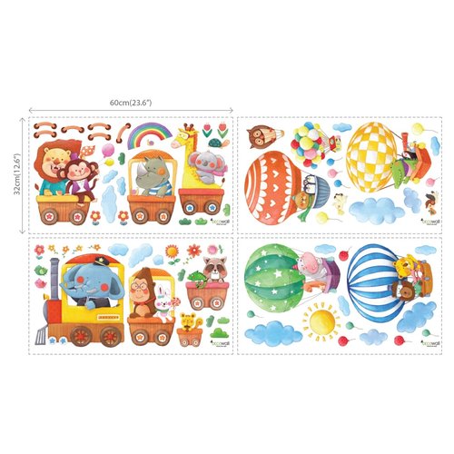 DECOWALL DA4-1406 Animal Train and Hot Air Balloons Kids Wall Stickers Wall Decals Peel and Stick Removable Wall Stickers for Kids Nursery Bedroom Living Room décor