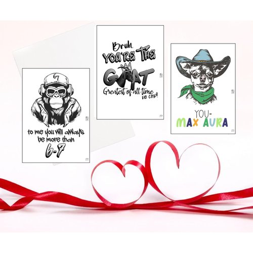 Silly Goose Gifts Animal Retro Hip Hop Slang Themed Valentine's Day Classroom Sharing Card Set of 24, You've Got That Rizz Bruh