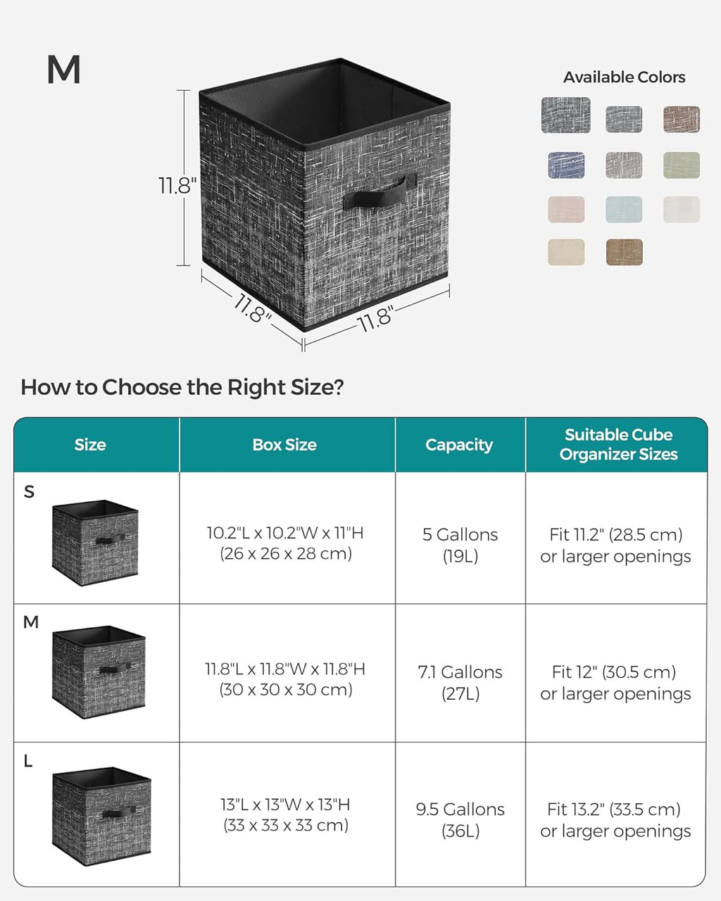 SONGMICS Storage Cubes - 11.8-Inch Foldable Non-Woven Fabric Bins with Double Handles - Set of 6, Classic Black