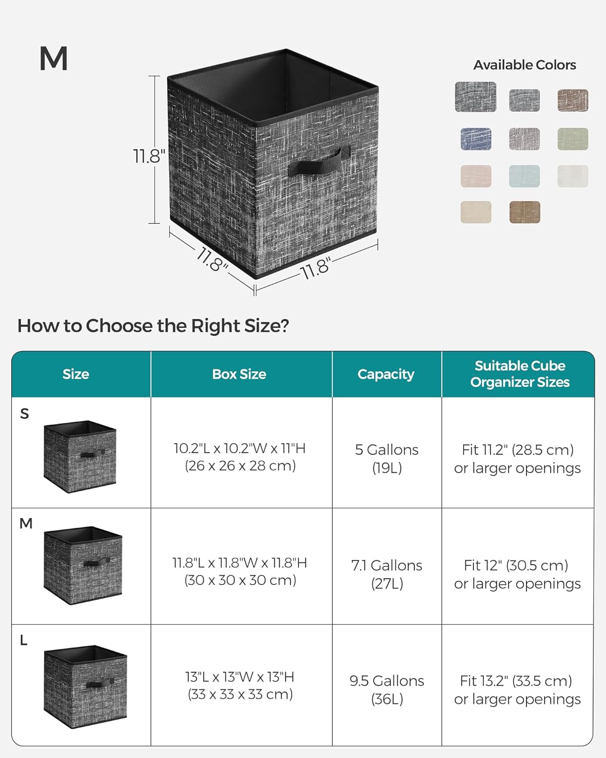 SONGMICS Storage Cubes - 11.8-Inch Foldable Non-Woven Fabric Bins with Double Handles - Set of 6, Classic Black