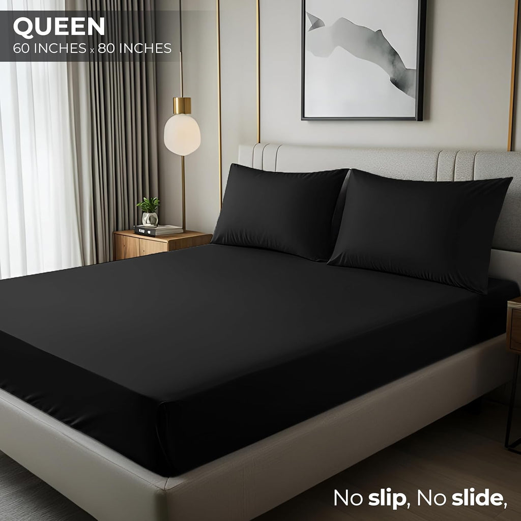 Utopia Bedding Queen Fitted Sheet - Deep Pocket Soft Microfiber - Fade Resistant & Easy Care (Black)