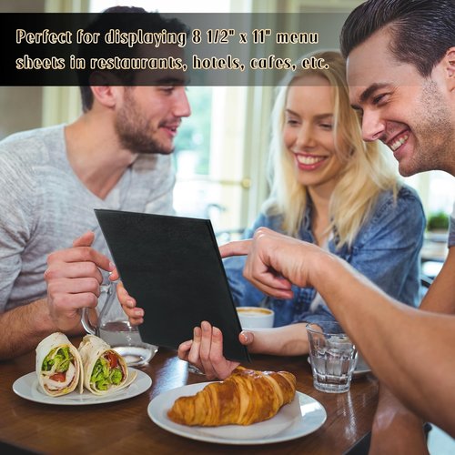 FLKQC Restaurant Menu Covers Holders 8.5" X 11" | Pack of 10 Synthetic Leather 4 View Menu Holder Covers Book Style with Angled Corners Black for Wine List (10, 4 View (8.5" x 11"))