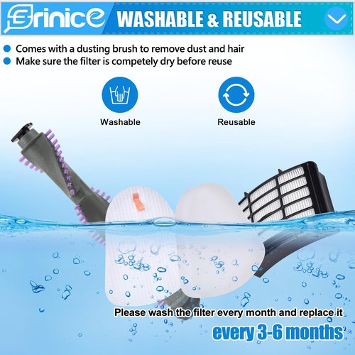 Erinice Filter Brush Roller Kit for Shark Navigator Lift Away Vacuum NV350 NV351 NV352 NV355 NV356 NV356E NV357 NV358 NV360 UV440 Replacement Parts, 1 HEPA Filter + 2 Foam & Felt Filter + Brush Roller
