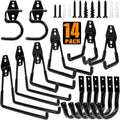 TocTen Garage Hooks - Heavy Duty Solid Steel Wall Mount Storage Kit | 14 Pack with Anti-Slip Coating for Tools & Ropes (Black)