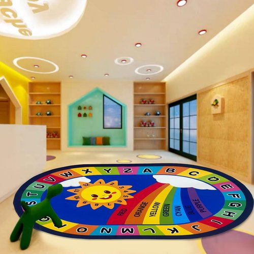 USTIDE Large Oval Educational Kids Rug 6x9,ABC Alphabet Colors Rainbow Fun Classroom Carpet Non-Slip Play Mat Washable Bedroom Playroom Rug Decor