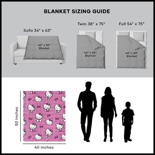 Northwest Hello Kitty Silk Touch Sherpa Throw Blanket, 40" x 50", I Love Pink