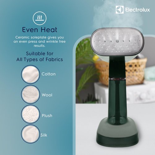 Electrolux SnapSteam Steamer for Clothes - Powerful 1200W Handheld Detachable Steam Press Iron Wrinkle Remover Portable Travel Steamer for Garments, Fabrics & Curtains, Green
