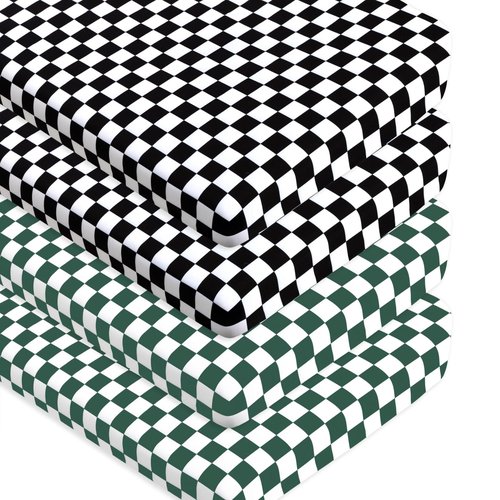 4 Pack Checkered Plaid Crib Sheets Neutral Breathable Buffalo Check Fitted Baby Sheets Nursery Sheets for Baby Boys or Girls (Crib)