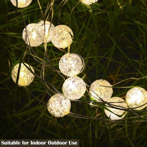 Grandhome Globe String Lights - 10ft 30 LED Warm White Crystal Ball Fairy Lights | Waterproof & Remote Control