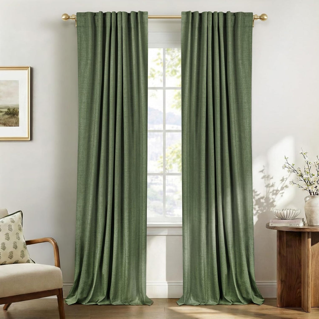 Skiennix Blackout Curtains - 100% Blackout Thermal Insulated Drapes | Olive Green, 50" W x 102" L, 2 Panels Set