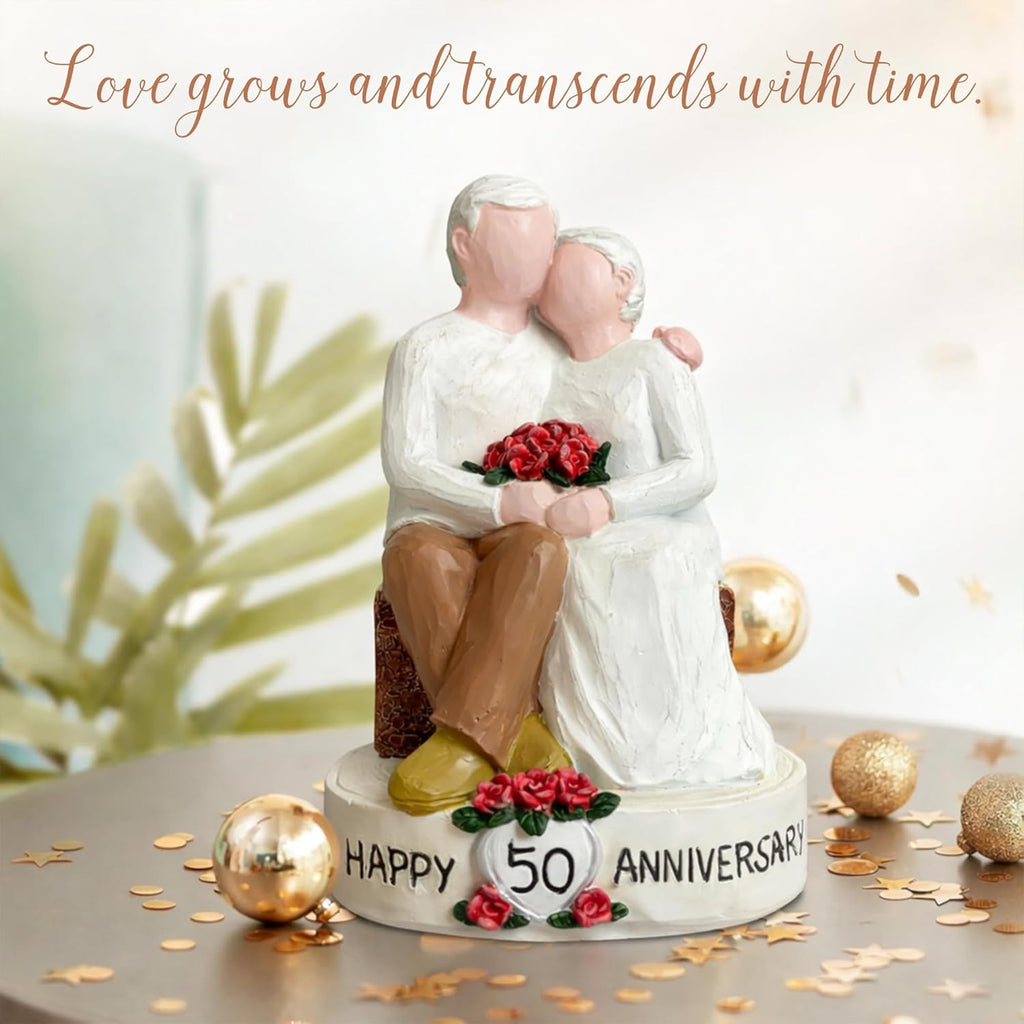 Regine Switzerland 50th Wedding Anniversary Figurines - Hand-Painted Resin Statue for Couples, 5.9 Inch Tabletop Decor