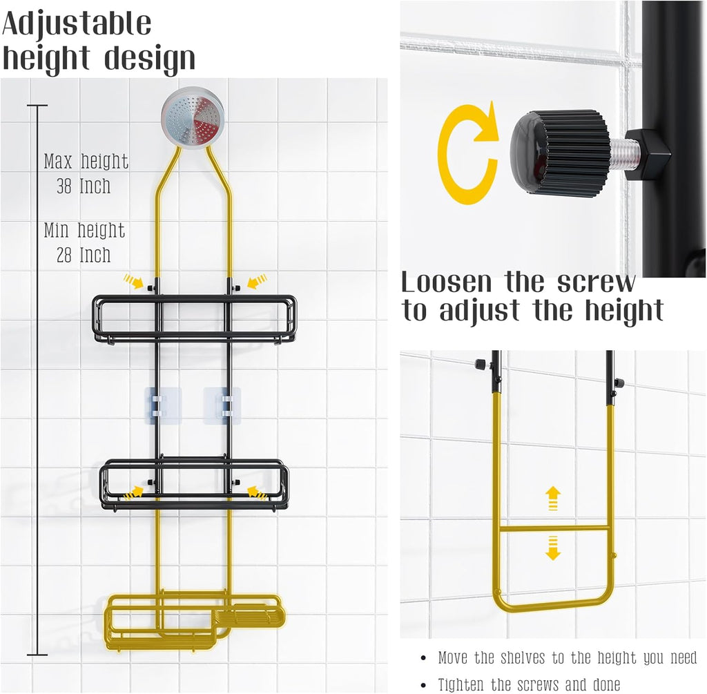 Skiennix Shower Caddy - Adjustable Overhead Organizer for Tall Showerheads | Extra Large Storage for Shampoo & Soap