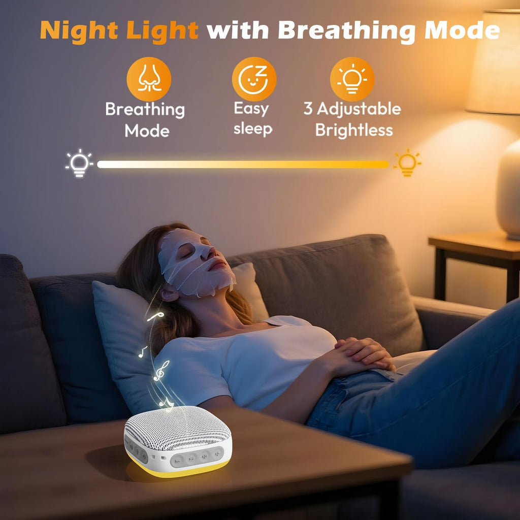 Skiennix Portable Sound Machine - 52-Hour Lasting White Noise Device with 21 Non-Looping Sounds | Ideal for Travel & Sleep (White)