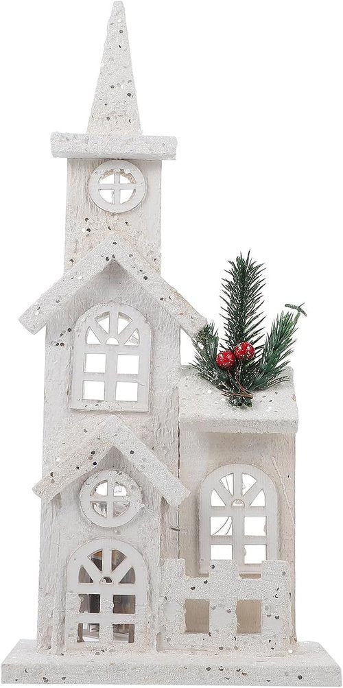 LABRIMP Luminous Wooden Castle Ornament - Lighted Christmas Village House Decor for Holiday Home | 1pc