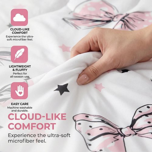 Feelyou Girls Pink Bow Comforter Set Twin Size Cute Bowknot Bedding Set for Kids Dreamy Princess Style Duvet Quilt Coquette Bow Room Decor 2 Pcs with 1 Pillow Cases Aesthetic Bed