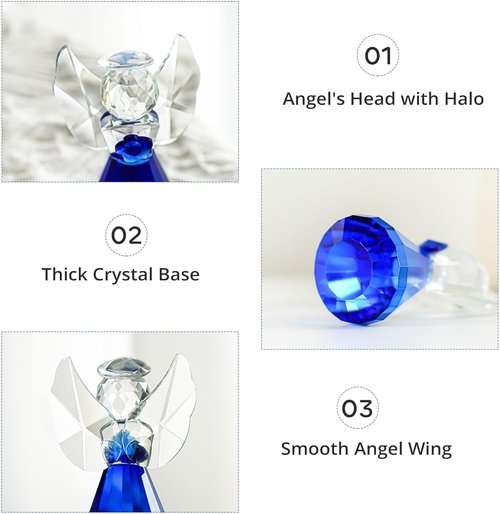 HDCRYSTALGIFTS Blue Crystal Guardian Angel Figurine - 3.5'' Glass Christmas Ornament for Women | Art Collectible Home Decor