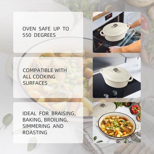 5.5 Quart Oval Enameled Cast Iron Dutch Oven Pot with Lid, Oven Safe up to 550° F & Dishwasher Safe, Sturdy Dutch Oven Cookware