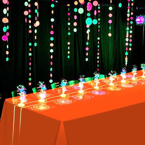 6 Pack Neon Table Cloths Party Decorations, Pink Orange Yellow Green Blue Purple Glow in The Dark Plastic Tablecloth, Disposable Rainbow Table Cover for Glow in Dark Neon Party Supplies Decorations