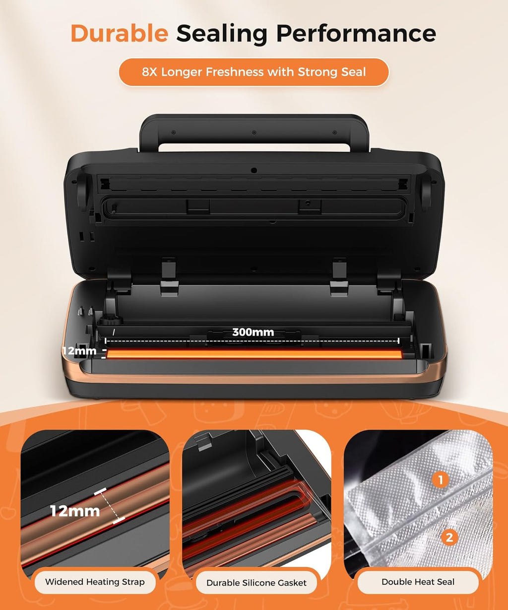 Vacuum Sealer Machine by [Brand Name] - Commercial Automatic Food Sealer with Double Heat Seal, Easy-Lock Handle, Black