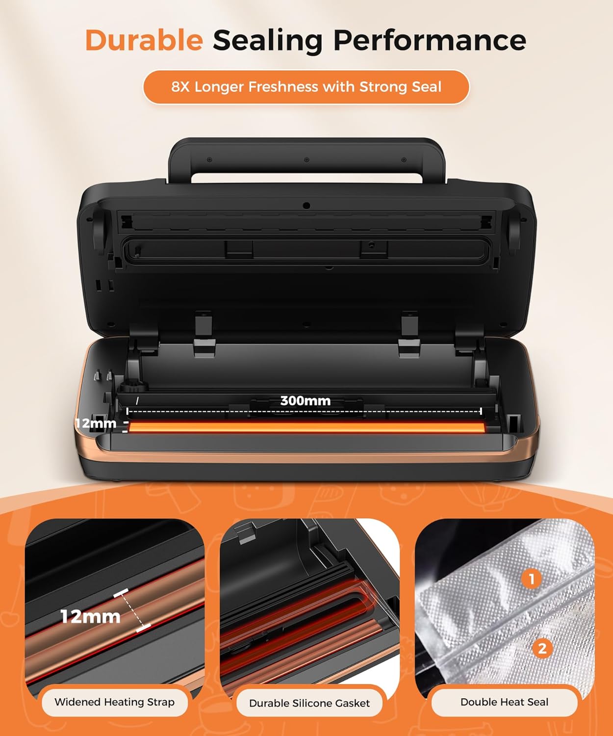 Vacuum Sealer Machine by [Brand Name] - Commercial Automatic Food Sealer with Double Heat Seal, Easy-Lock Handle, Black