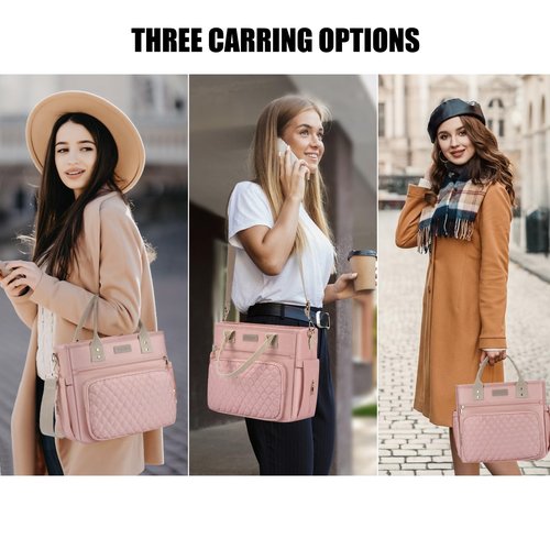 EASYA Large Women Lunch Bags for Work/Insulated Adult Lunch Box for Women/Durable Nylon Thermal Lunchbox for Womens/Leakproof Cooler Tote Bag with Storage Pocket (Shimmering blush pink Cotton Strap)
