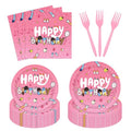 96Pcs Cartoon Pink Dog Tableware Set Disposable Dinnerware for Girls Birthday Party Bday Pink Decorations with Plates and Napkins Sets Serve 24 Guests