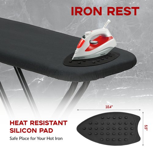 Ironing Board Full Size 54x14, RAINHOL Heavy Duty Iron Board with Thick Padded Cover, Height Adjustable Ironing Boards with Smart Hanger, Heat-Resistant Silicone Pad Iron Rest