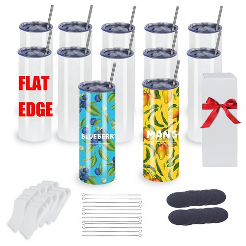 SAPVRIT 12 Pack 20oz Sublimation Tumblers Bulk With Flat Edge, 20OZ Flat Sublimation Tumbler Blank, Skinny Straight Stainless Steel Blanks Cups with Individual Box (12, 20OZ Flat Edge)