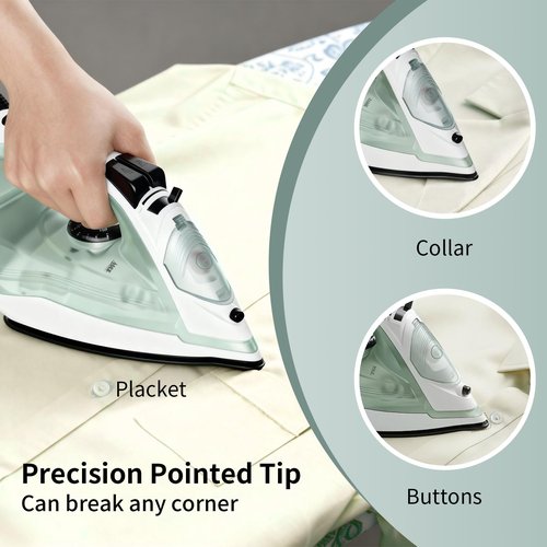 Martisan Powerful Steamer, New Version, Fits for Nearly All Fabrics, Anti-drip, Anti-calc, Self-cleaning, Fast Heating, Smooth Soleplate, Mini Iron, Strong Steam Burst, Green Steam Iron for Clothes