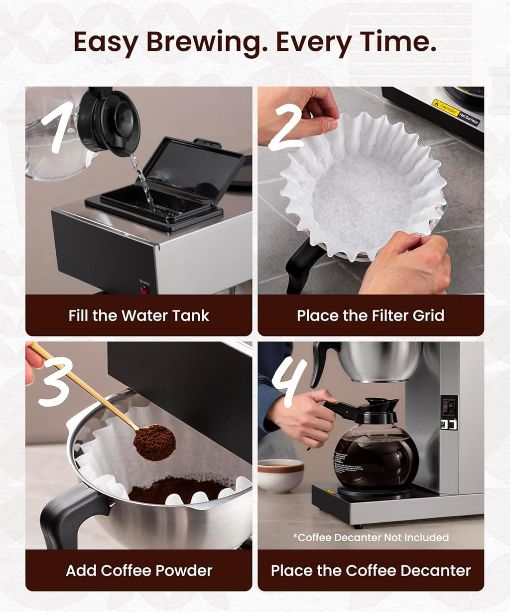 SYBO 12-Cup Coffee Maker - Commercial Pour Over Brewer with Dual Warmers & Stainless Steel Design