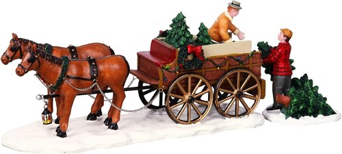 Lemax Christmas Village | Christmas Tree Wagon Set of 2 - Festive Holiday Decor