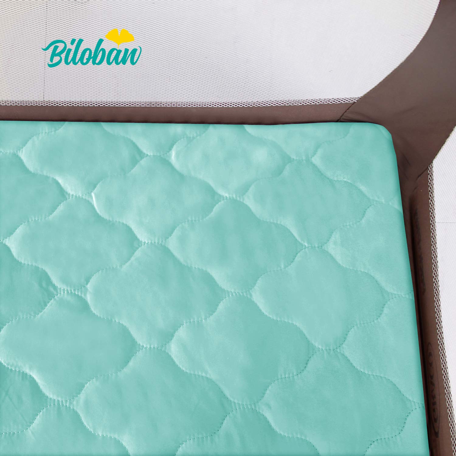 Skiennix Waterproof Playard Sheet Protector - Quilted Design for 39" X 27" Baby Mattresses | Aqua Color