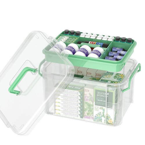NZYNZY15qt Clear Medicine Organizer Storage Box with Tray, Plastic First Aid Box Empty, Medicine Caddy with Lids Handles,Thickened Medicine Container Chest, Multipurpose Medical Case
