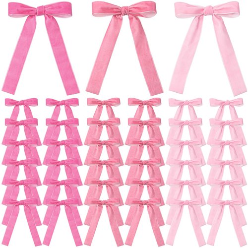 LOYIM 36 Pieces Easter Day Velvet Bow Easter Ribbon Wreath Bow Bulk Spring Crafts Gift Pretied Set for Garland Home Wedding Holy Week Decor(Pink,1'' Wide)