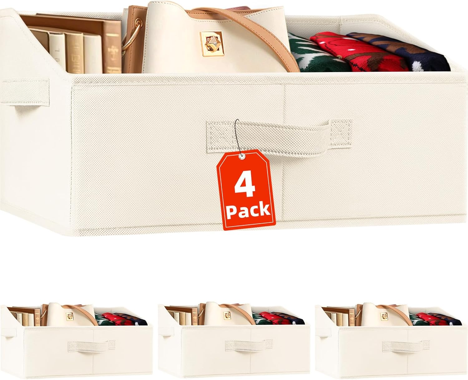 Criusia Closet Organizers - 4 Pack Large Fabric Bins with Handles for Home Storage | Organize Clothes, Toys, and More