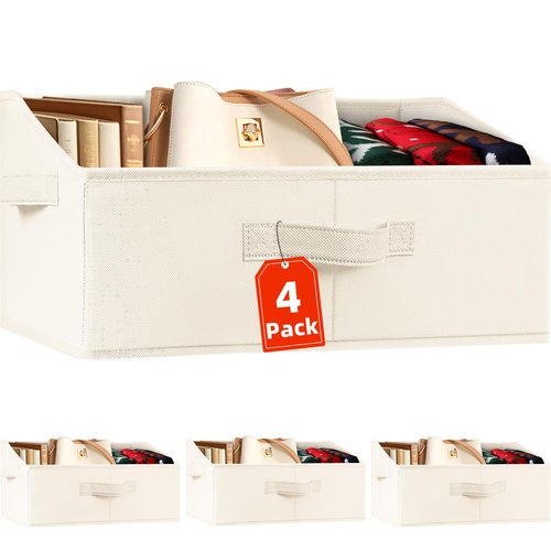 Criusia Closet Organizers Bins 4 Pack - Large Closet Shelf Organizer with Handles - Fabric Trapezoid Home Organization and Storage Baskets for Organizing Clothes Toy Blanket Towel Purse Hats