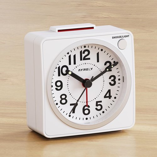 AYRELY® 2.6" × 1.4" Ultra Small Battery Operated Analog Travel Alarm Clock, Silent Non-Ticking with Snooze and Light, Retro Bedside Table Clock for Bedroom, Easy Top Alarm Switch (White)