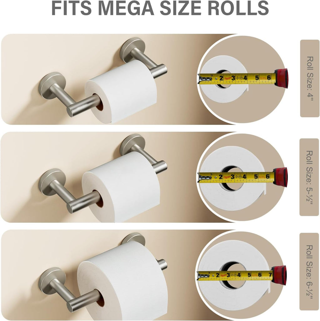 POKIM Brushed Nickel Toilet Paper Holder - Stainless Steel Double Post Pivoting Design | Fits Jumbo Rolls