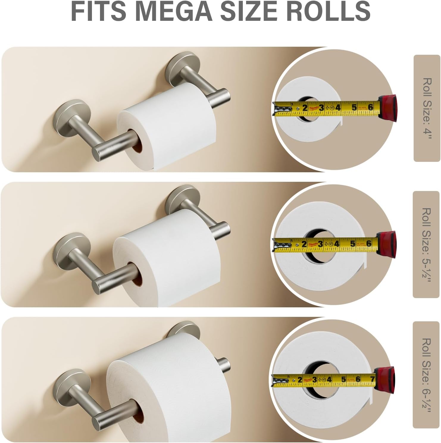 POKIM Brushed Nickel Toilet Paper Holder - Stainless Steel Double Post Pivoting Design | Fits Jumbo Rolls