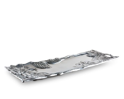 Arthur Court Designs Aluminum Magnolia Flower Metal Oblong Tray/Platter, 19 x 6 inches - Handcrafted Magnolia Blossoms and Twisting Branches, Freezer & Oven Safe, Engravable, Ideal for Wedding