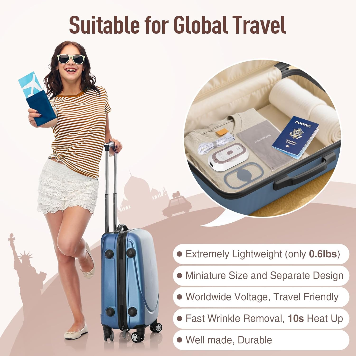 Skiennix Mini Travel Iron - Adaptive Global Voltage 100-230V | Ultra-Lightweight Non-Stick Soleplate for Sewing & Quilting