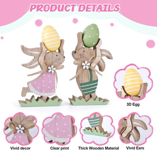 Easter Decorations for the Home Wooden Bunny Decor Sign Farmhouse Rabbit Tiered Tray Decor Easter Rabbit Table Decorations for Easter Party Desk Office Farmhouse Home