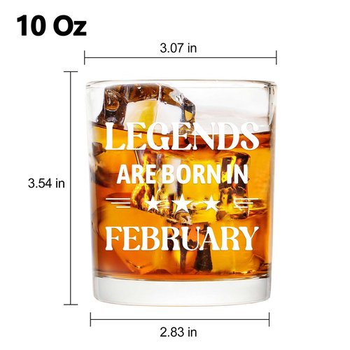 Futtumy Legends Are Born In February, 10 Oz Whiskey Glass, Birthday Gifts for Men, February Mens Birthday Gifts, 40th 50th 60th Mens Birthday Gift Ideas for Dad Grandpa Husband Son Uncle Coworkers