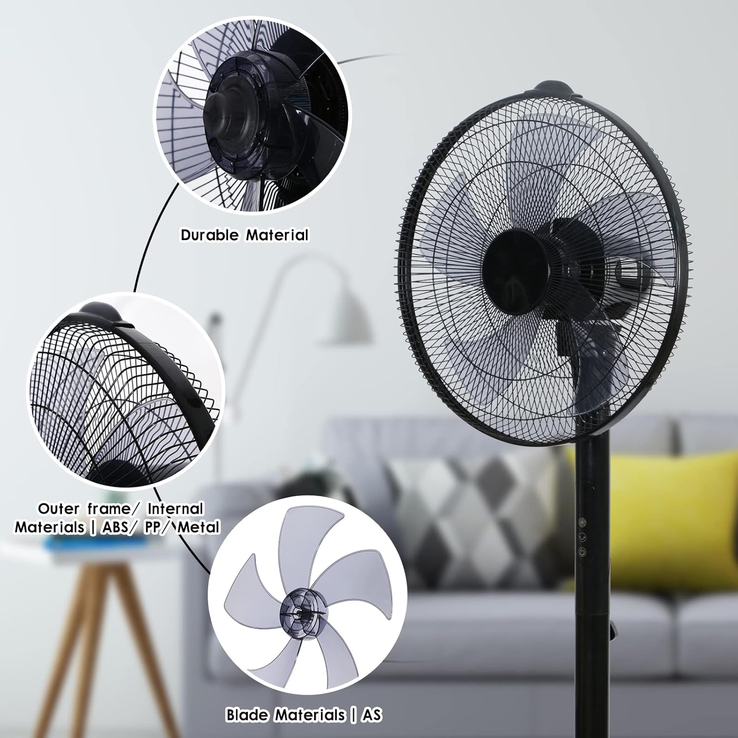 Simple Deluxe 16-Inch Stand Fan - Height Adjustable Pedestal Fan with Remote Control | 90-Degree Oscillation, Black
